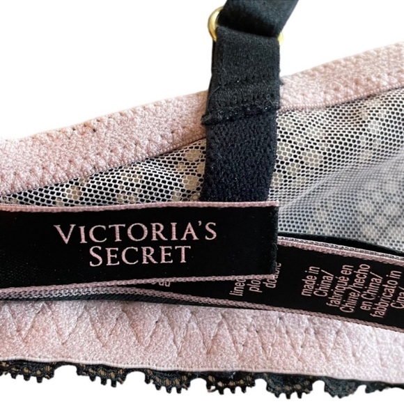 Victoria’s Secret lined plunge underwire black & pink lace lingerie bra size 34D - Picture 12 of 14
